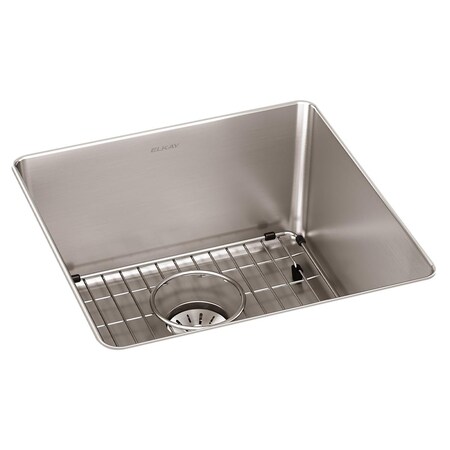 Elkay Lustertone Iconix 16Ga Ss 18.5X18.5X9 Sgl Undermt Sink Kit W Perfect Drain ELUHH1616TPDBG